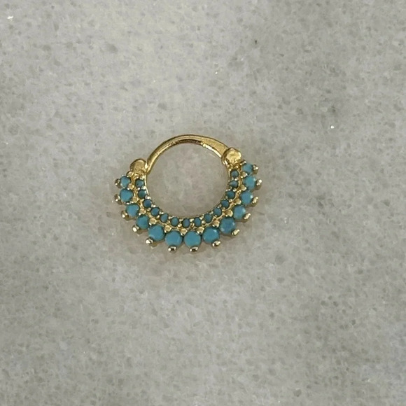 Gold Turquoise Crystal Conch Daith Tragus Cartilage Hoop Earring Brand New - Picture 2 of 4